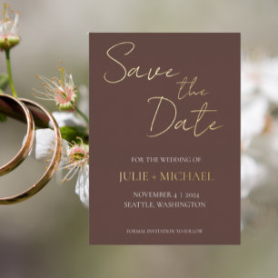 Invitation En Aluminium Taupe style simple mariage Enregistrer la date