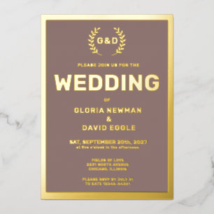 Invitation En Aluminium Taupe Typographie Mariage Real Gold