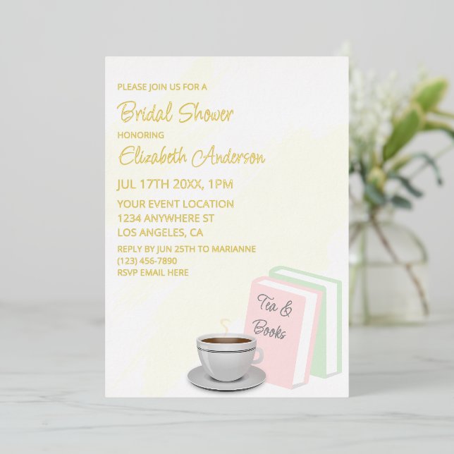 Invitation En Aluminium Tea & Books Bridal Shower (Debout devant)