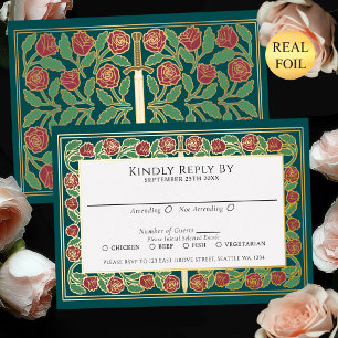 Invitation En Aluminium Télèphone RSVP pour mariage royal avec épée floral
