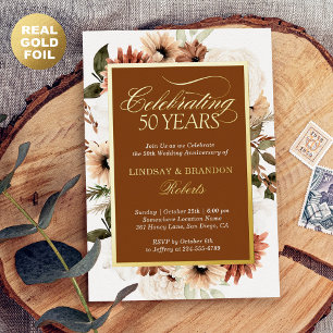 Invitation En Aluminium Terracotta Boho Floral Mariage Anniversaire Or