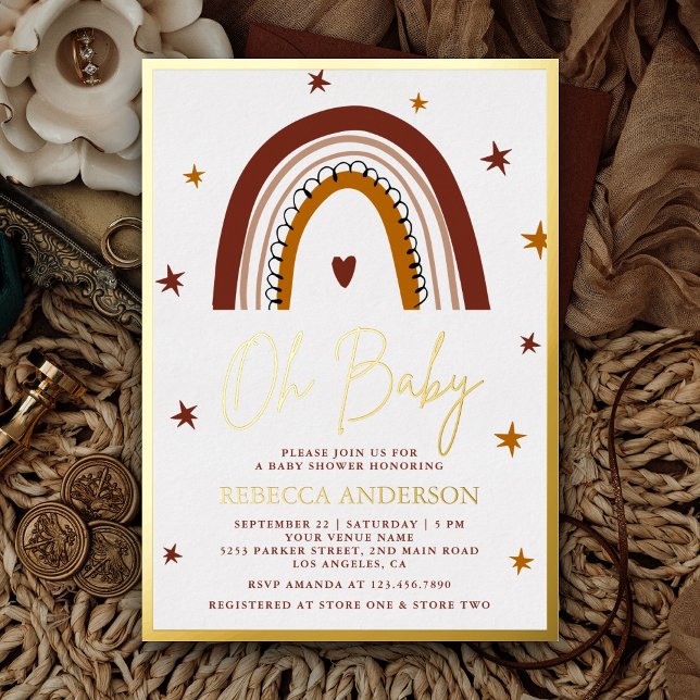 Invitation En Aluminium Terracotta Boho Rainbow Baby shower Gold (Créateur téléchargé)