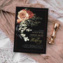 Terracotta Brûlé Orange Floral Boho noir Mariage