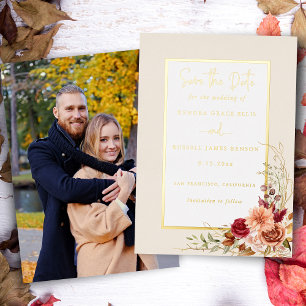 Invitation En Aluminium Terracotta Florale Automne Doré