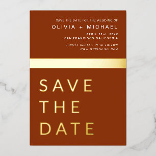 Invitation En Aluminium Terracotta Gold Enregistrer la date Elegant