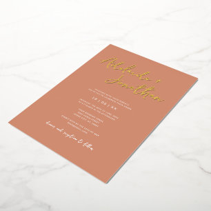 Invitation En Aluminium Terracotta moderne Mariage simple lettre d'or