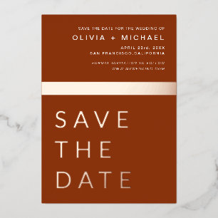 Invitation En Aluminium Terracotta Rose Gold Enregistrer la date Elegant