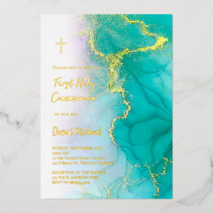 Invitation En Aluminium texte de feuille d'or Première Communion