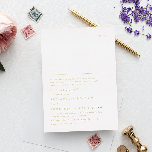 Invitation En Aluminium Texte Or Monogramme simple et élégant (Créateur téléchargé)