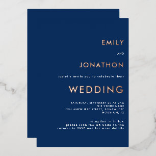 Invitation En Aluminium Texte simple Code QR Mariage Marine Rose Gold Real