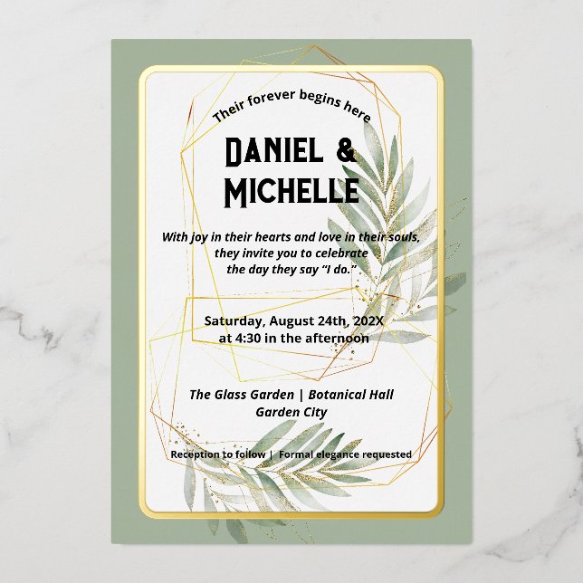 Invitation En Aluminium Thème Botanique Mariage Arché Noir Moderne (Recto)