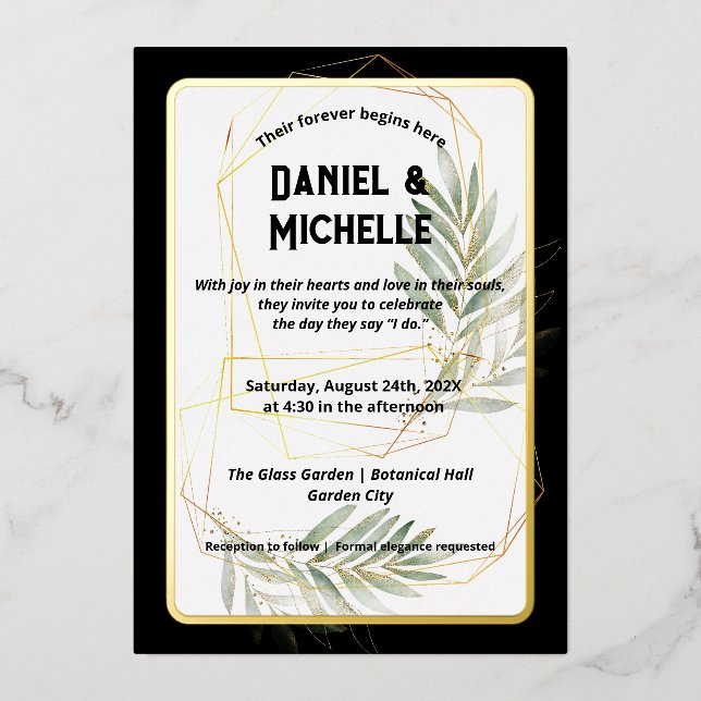 Invitation En Aluminium Thème Botanique Mariage Arché Noir Moderne (Recto)