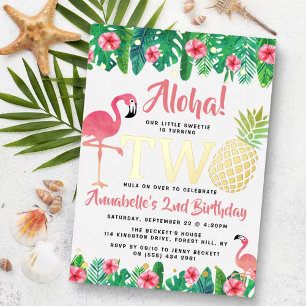 Invitation En Aluminium Thème tropical d'été plage luau filles 2e annivers