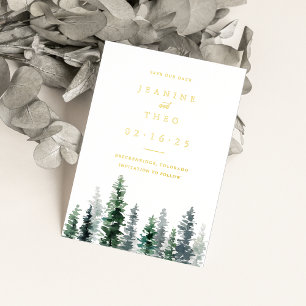 Invitation En Aluminium Timber Grove Hiver Enregistrez la Date Or