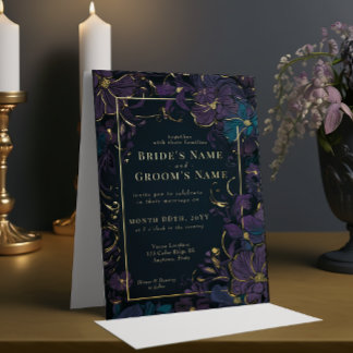 Invitation En Aluminium Ton bijou Violet et Fleurs Turquoises