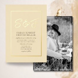 Invitation En Aluminium Tone Terre Classique Citron Jaune Or Cadre Photo