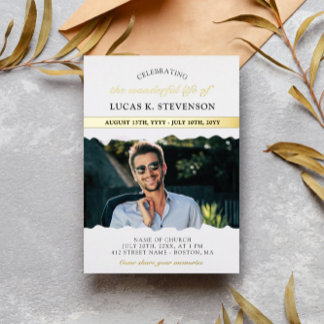 Invitation En Aluminium Torn Edges Photo Gold Foil Life Celebration