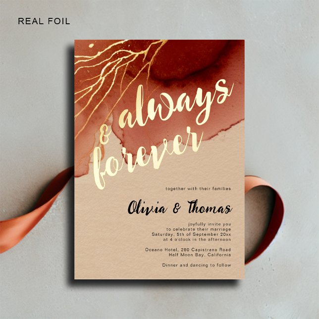 Invitation En Aluminium Toujours pour Terracotta Beach Mariage de automne  (gold foil modern fall beach wedding invitation always forever romantic calligraphy elegant bohemian)