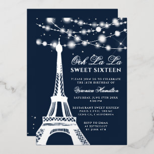 Invitation En Aluminium Tour Eiffel argent lumières parties scintillant bl