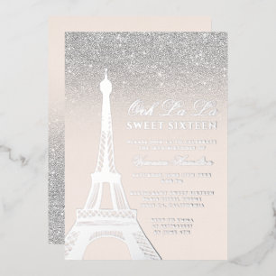 Invitation En Aluminium Tour Eiffel chic argent parties scintillant rose S