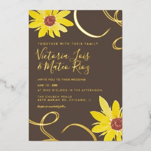 Invitation En Aluminium Tourbillon de tournesol aquarelle mariage feuille