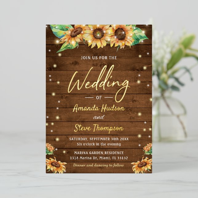 Invitation En Aluminium Tournesol Automne Russe Mariage campagnard Or (Debout devant)