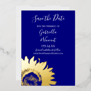Invitation En Aluminium Tournesol d'or sur le mariage bleu marine Enregist