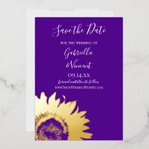 Invitation En Aluminium Tournesol d'or sur mariage violet Enregistrer la d
