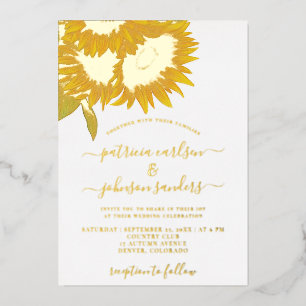 Invitation En Aluminium Tournesol élégant feuille d'or chic script mariage