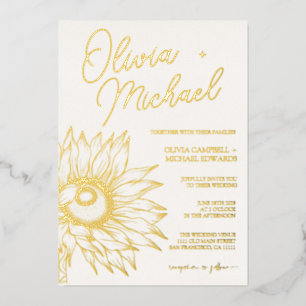 Invitation En Aluminium Tournesol Real or huile minimaliste Mariage or