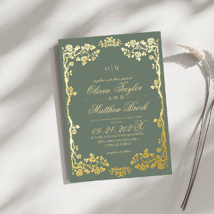 Invitation En Aluminium Trendy Sage et Rose Gold Floral Le Mariage de