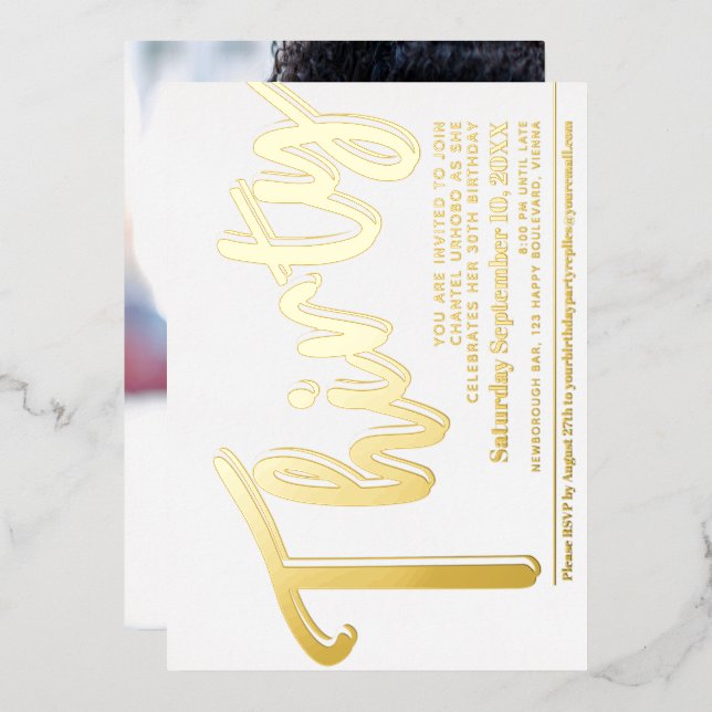 Invitation En Aluminium Trente 30ème anniversaire blanc avec écriture or (Recto/Verso)
