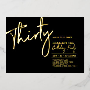 Invitation En Aluminium Trente   Black Modern Gold 30e fête d'anniversaire
