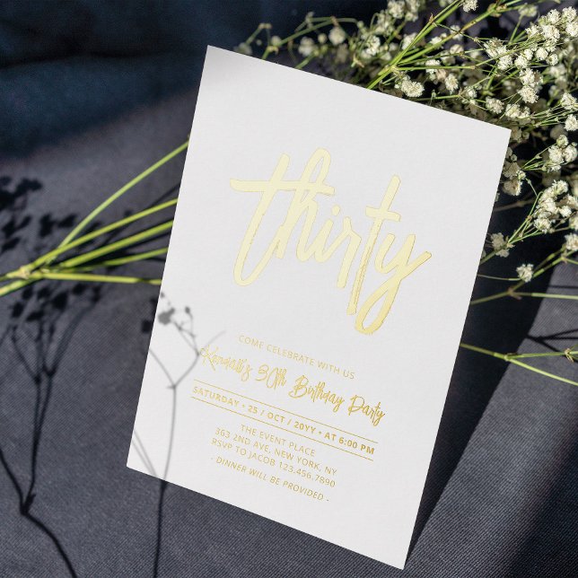 Invitation En Aluminium Trente | Chic Foil Script 30e fête d'anniversaire (Créateur téléchargé)