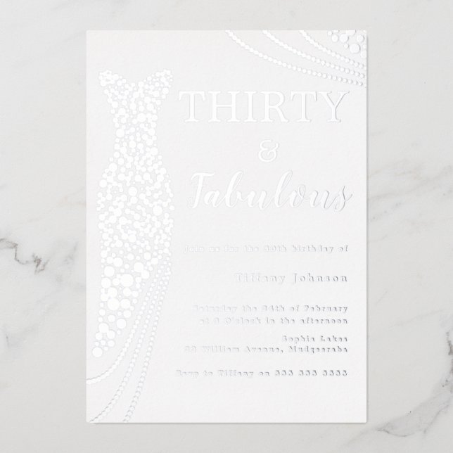 Invitation En Aluminium Trente et fabuleux ! Robe d'argent 30e anniversair (Recto)