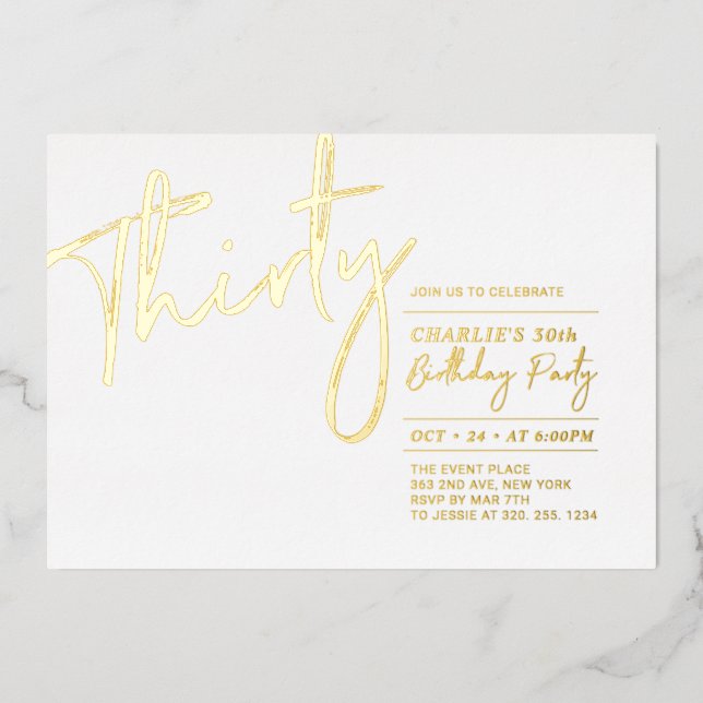 Invitation En Aluminium Trente | Soirée d'or moderne 30e anniversaire (Recto)