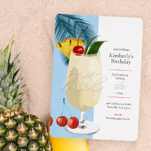 Invitation En Aluminium Tropical Blue Pina Colada Cocktail Anniversaire