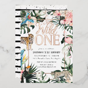Invitation En Aluminium Tropical Chic Rose Fête d'anniversaire Wild One