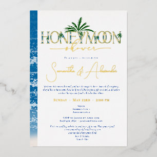 Invitation En Aluminium Tropical Ocean Blue Honeymoon Couple Douche Argent
