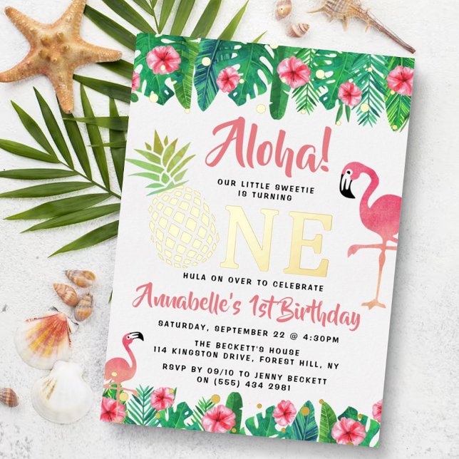 Invitation En Aluminium Tropical Summer Beach Luau Girls 1er Anniversaire  (Créateur téléchargé)