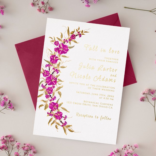 Invitation En Aluminium Trumpet sauvage violet Vin Fleur Jardin Mariage (Créateur téléchargé)