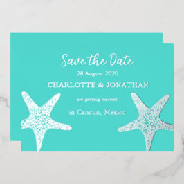 Invitation En Aluminium Turqoise Moderne Tropical Starfish Plage Mariage
