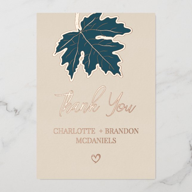 Invitation En Aluminium Turquoise automne Feuille d'érable Mariage Merci F (Recto)
