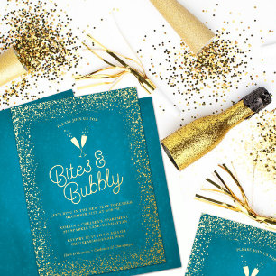 Invitation En Aluminium Turquoise Bites & Bubbly Nouvel An's Eve Party
