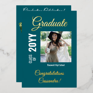 Invitation En Aluminium Turquoise moderne Carré Photo Graduation Party