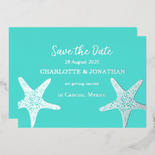 Invitation En Aluminium Turquoise Moderne Étoile de Mer Tropicale Mariage