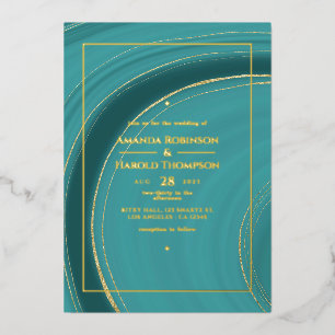 Invitation En Aluminium Turquoise - Turquoise et or Agate Mariage Foil Inv