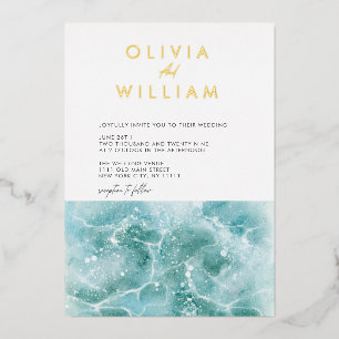 Invitation En Aluminium Turquoise Turquoise Waves Beach Wedding Foil Invit