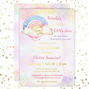 Invitation En Aluminium Twinkle Little Star Rainbow Girl Baby shower
