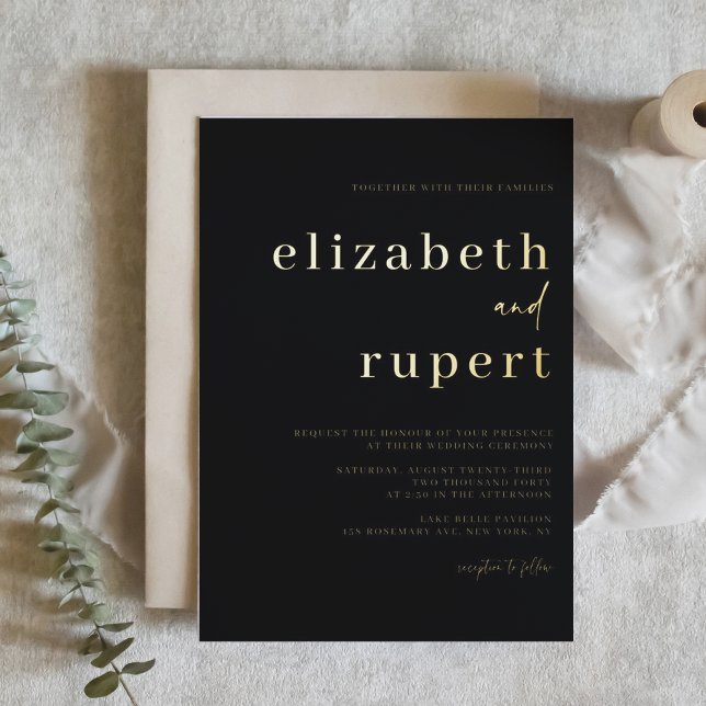 Invitation En Aluminium Typographie de script Serif noir Mariage minimalis (Créateur téléchargé)